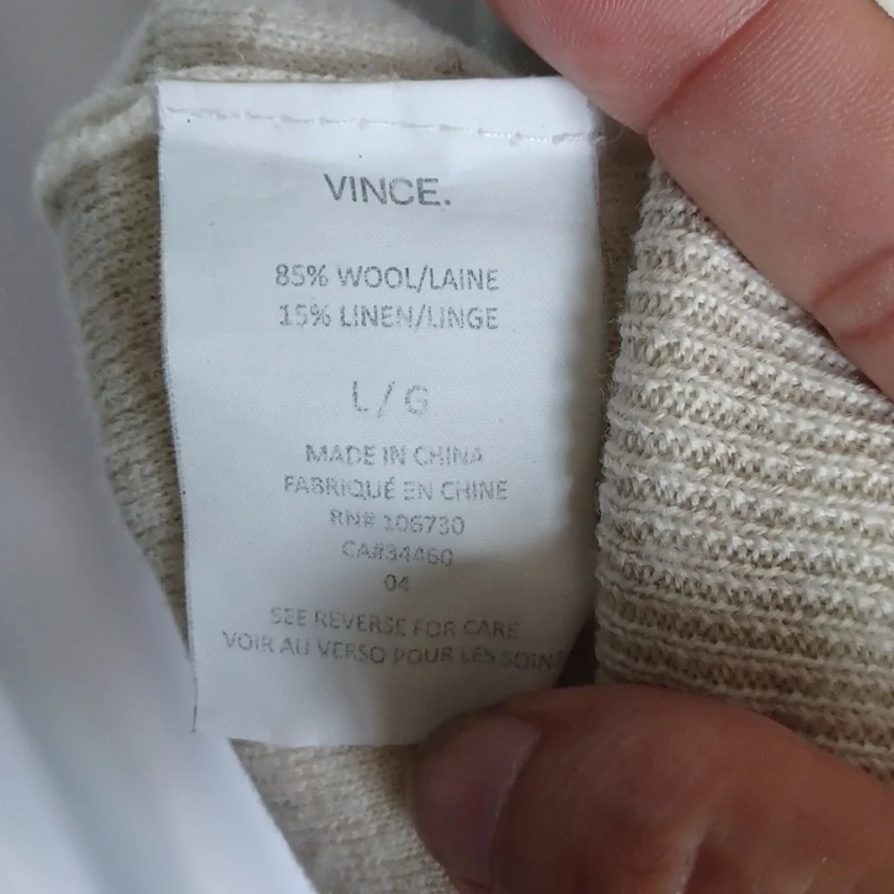 Vince Cream and Gray crewneck sweater Wool Linen blend. Sz L